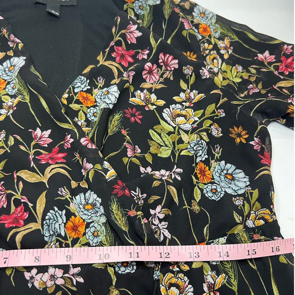 Jonathan Martin Black Floral V Neck Ruffle High/Low Maxi Dress Whimsy Fairy L - Picture 9 of 10